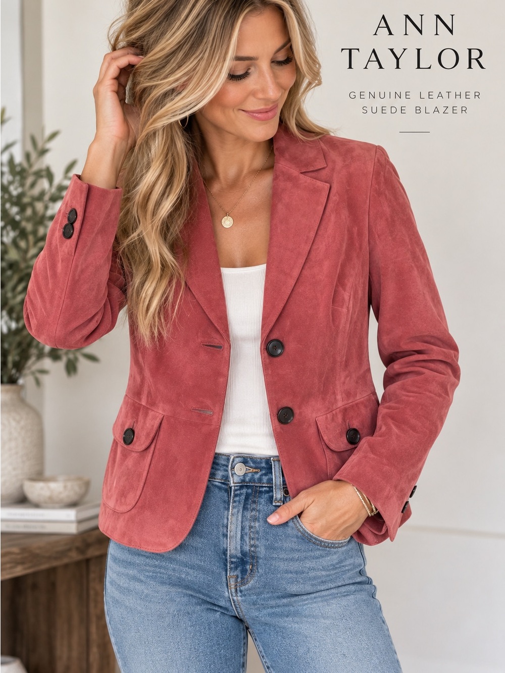 Ann Taylor Genuine Suede Leather Blazer Jacket Pink Size 6
